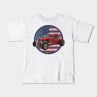 Vintage American Hot Rod Coupe Car Illustration Kids T-Shirt